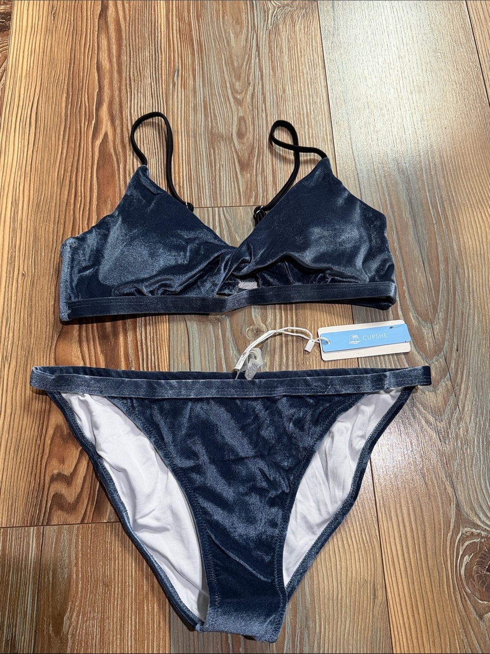 Cupshe Navy Velvet Two-Piece Bikini Set